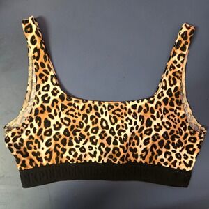 Victoria's Secret PINK Leopard Print Sports Bra Racerback Logo Band‎ Large